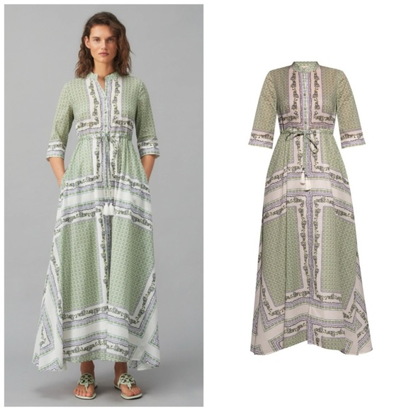 Tory Burch Dresses & Skirts - Tory Burch Garden Printed Shirtdress Green Size Medium